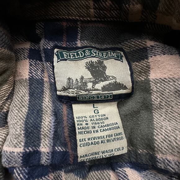 Field & Stream Flannel Button Up Shirt Mens Large Long Sleeve Check Plaid Green - Picture 2 of 9